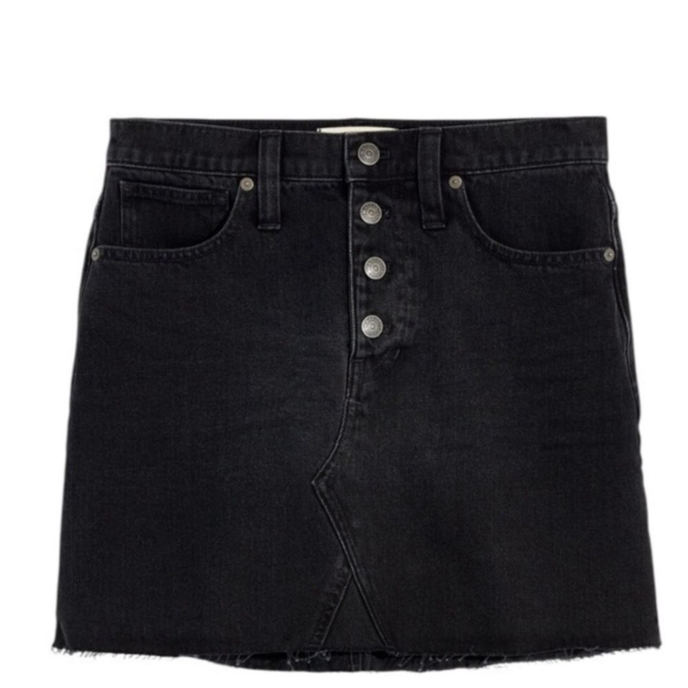 Rigid Denim A-Line Mini Skirt‎ in Lunar Wash: Button-Front Edition